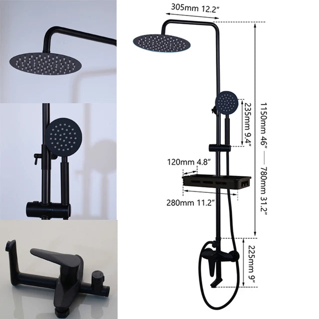 KEMAIDI Rainfall Shower Bathtub Faucet Set With Mixer And Shelf