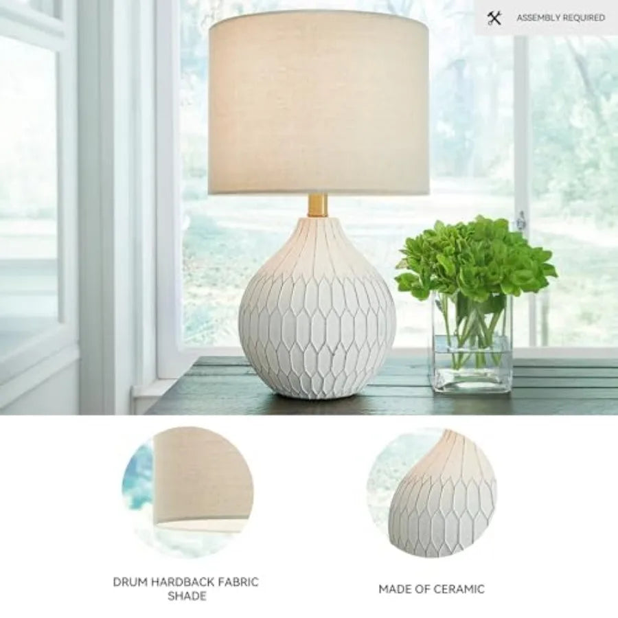 Contemporary Table Lamp With Drum Hardback Fabric Shade