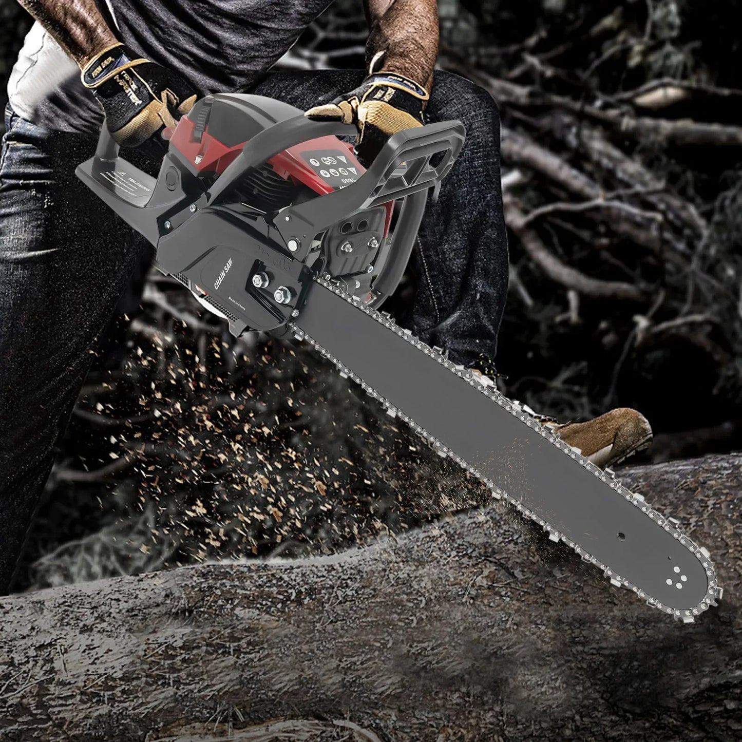 58CC 2-Stroke Gas Chainsaw 20Inch Handheld Portable Chainsaw 2400W High Power Cordless Chainsaw for Garden Pruning Tree Cutting