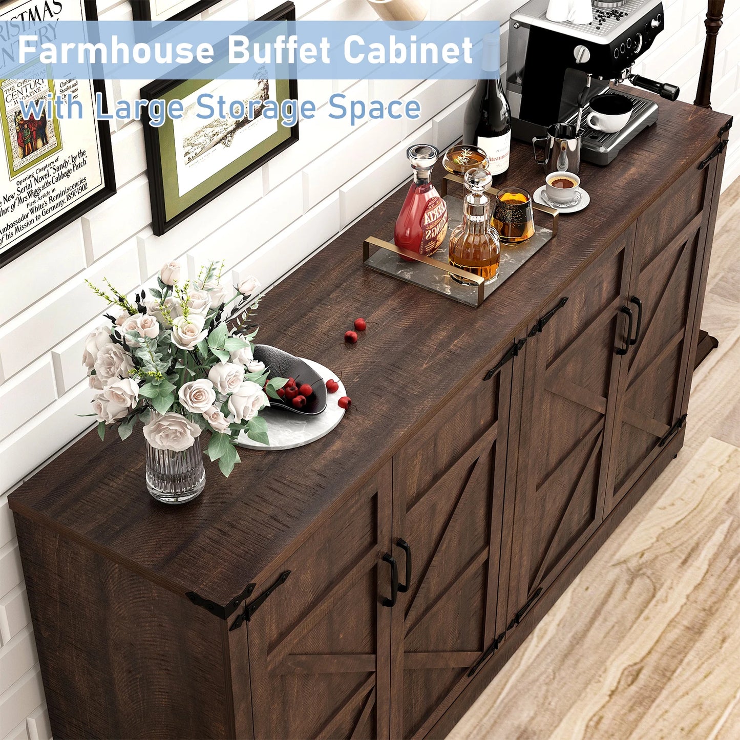 QiaoShiRen Farmhouse Buffet Cabinet With Drawers And Doors