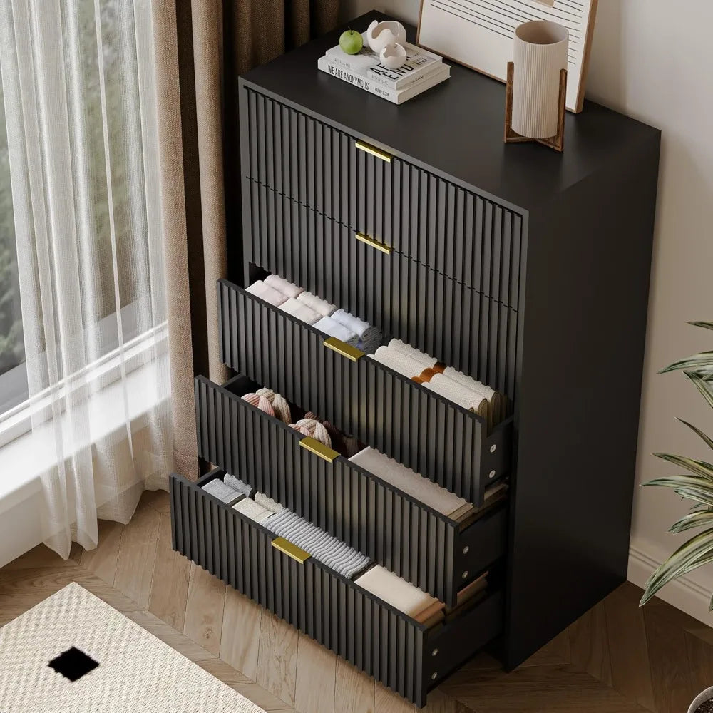 RBXC Drawer Dresser Tall Chest Of Drawers With Gold Handles
