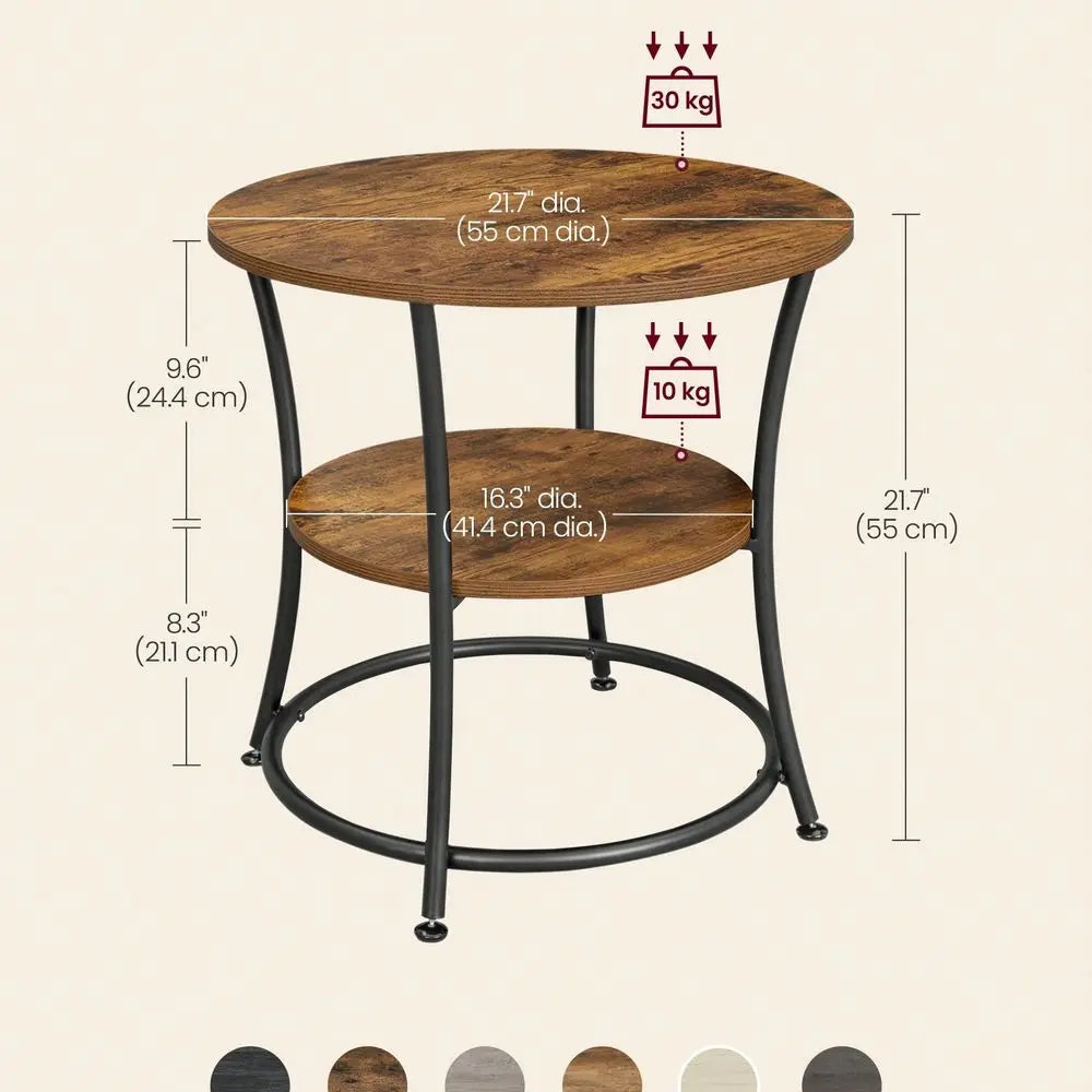 Round End Table With Steel Frame And Two Shelves For Living Rooms