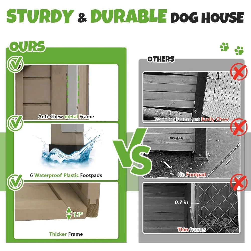 Outdoor Wooden Dog House Weatherproof With Vent Windows Removable Floor