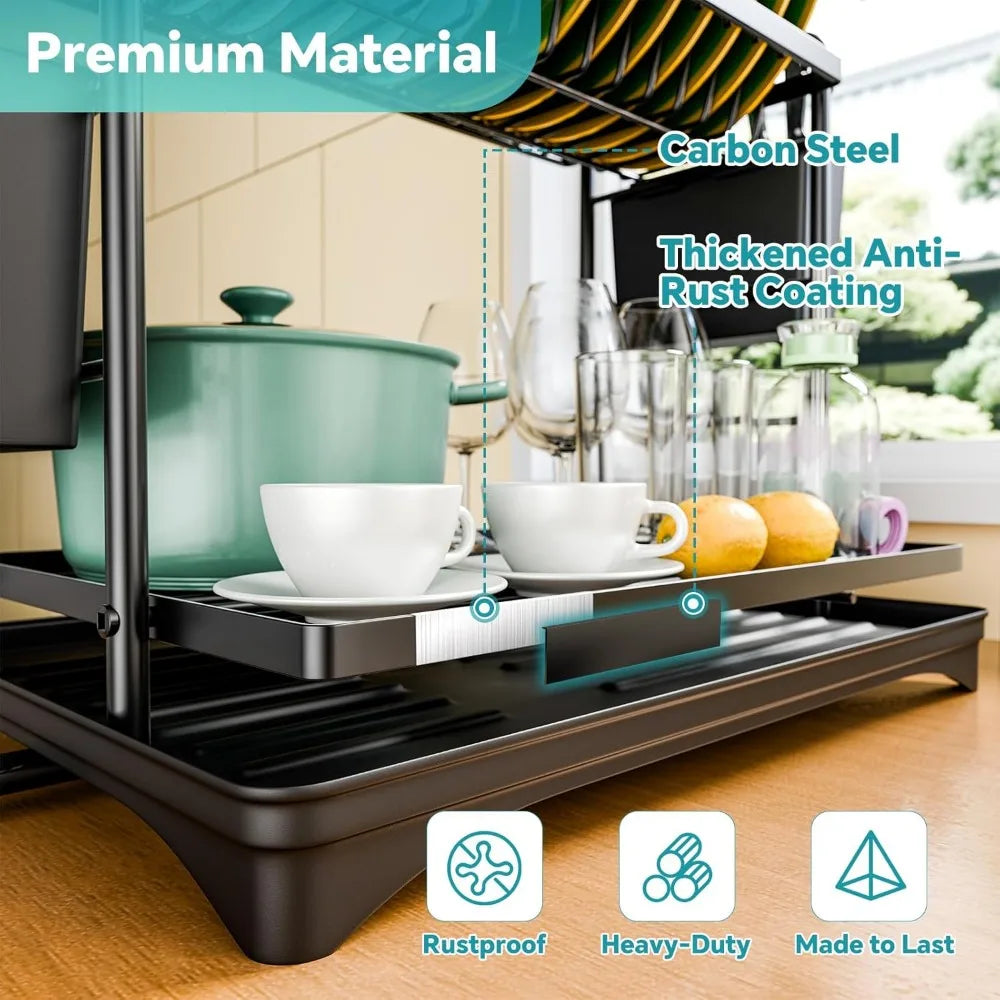 NBVCX Two Tier Dish Drying Rack For Kitchen Counter