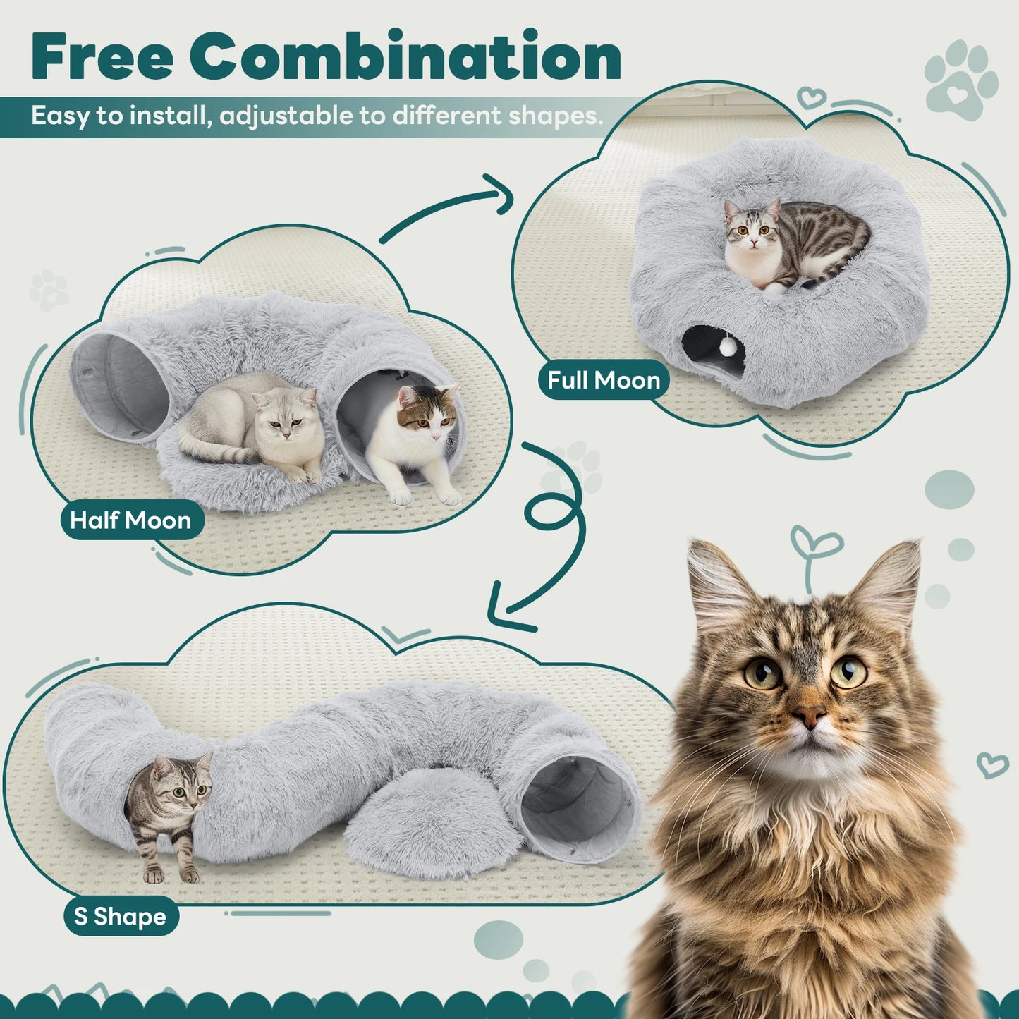 JHK Doughnut Cat Tunnel Bed Indoor Plush Play Space