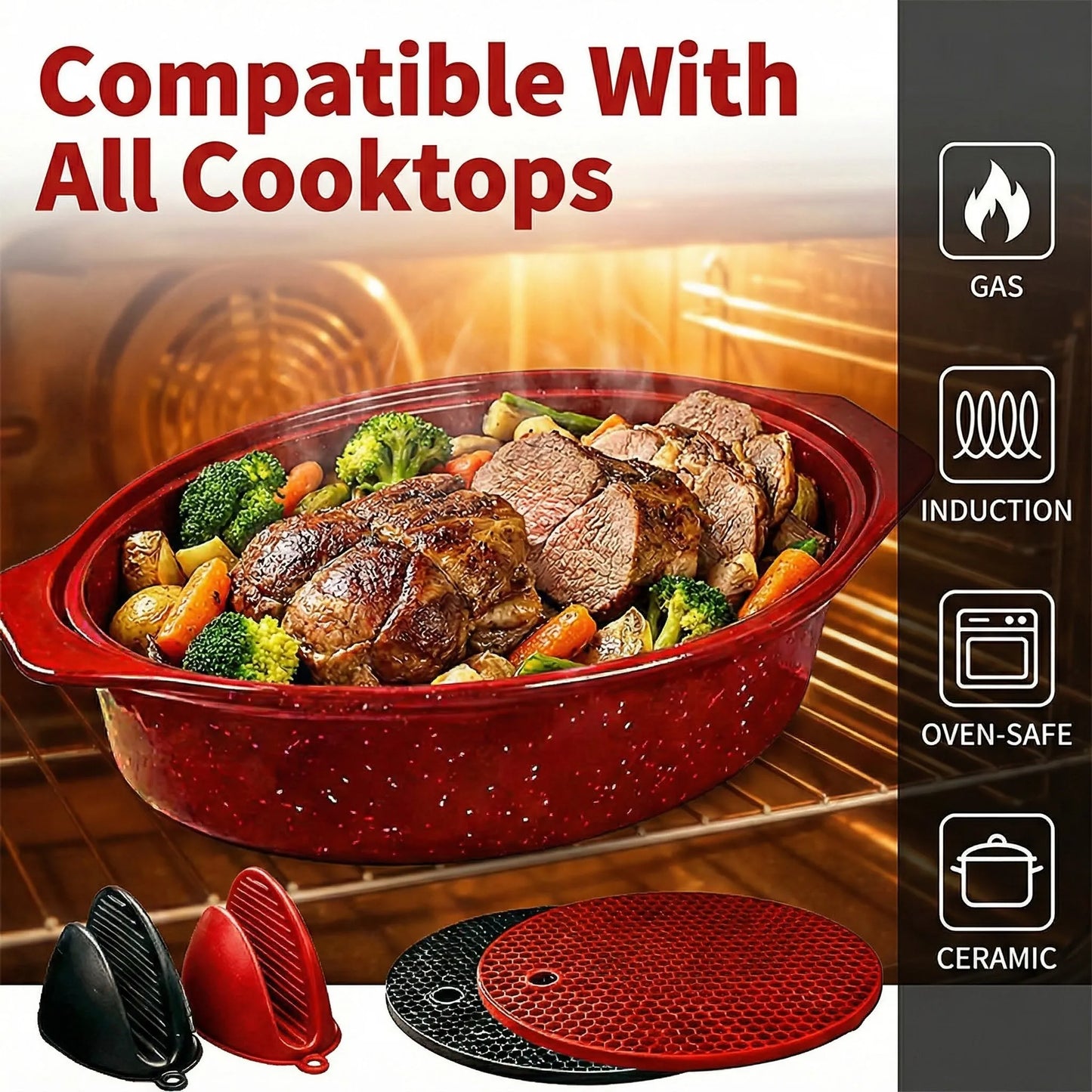 Oval Roaster With Lid In Enameled Steel 7 Lb Capacity