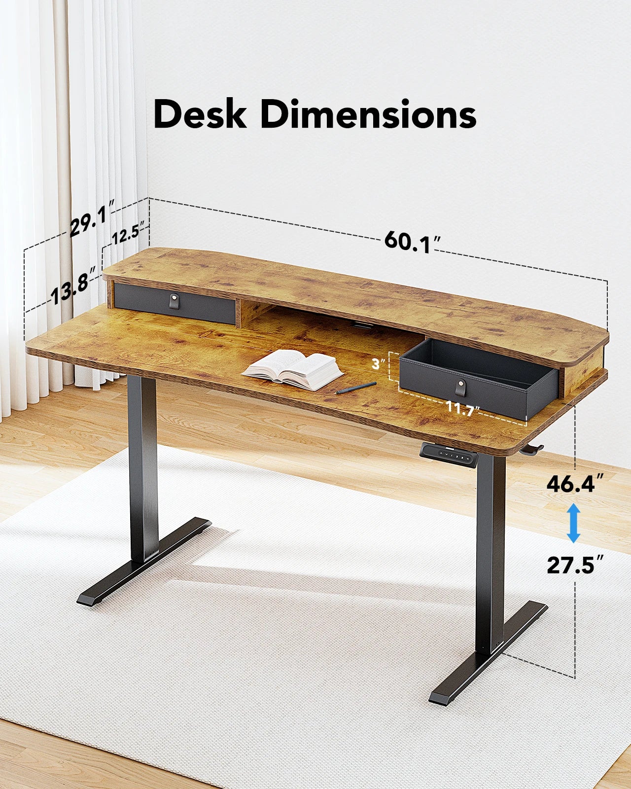 K Kyspho 60x30 Electric Standing Desk With 2 Drawers