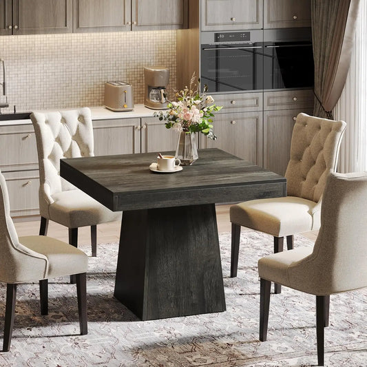 Square Dining Table for 4, Small Kitchen Table with Sturdy Pedestal Base, Farmhouse Dinner Table for Dining Room, Living Room