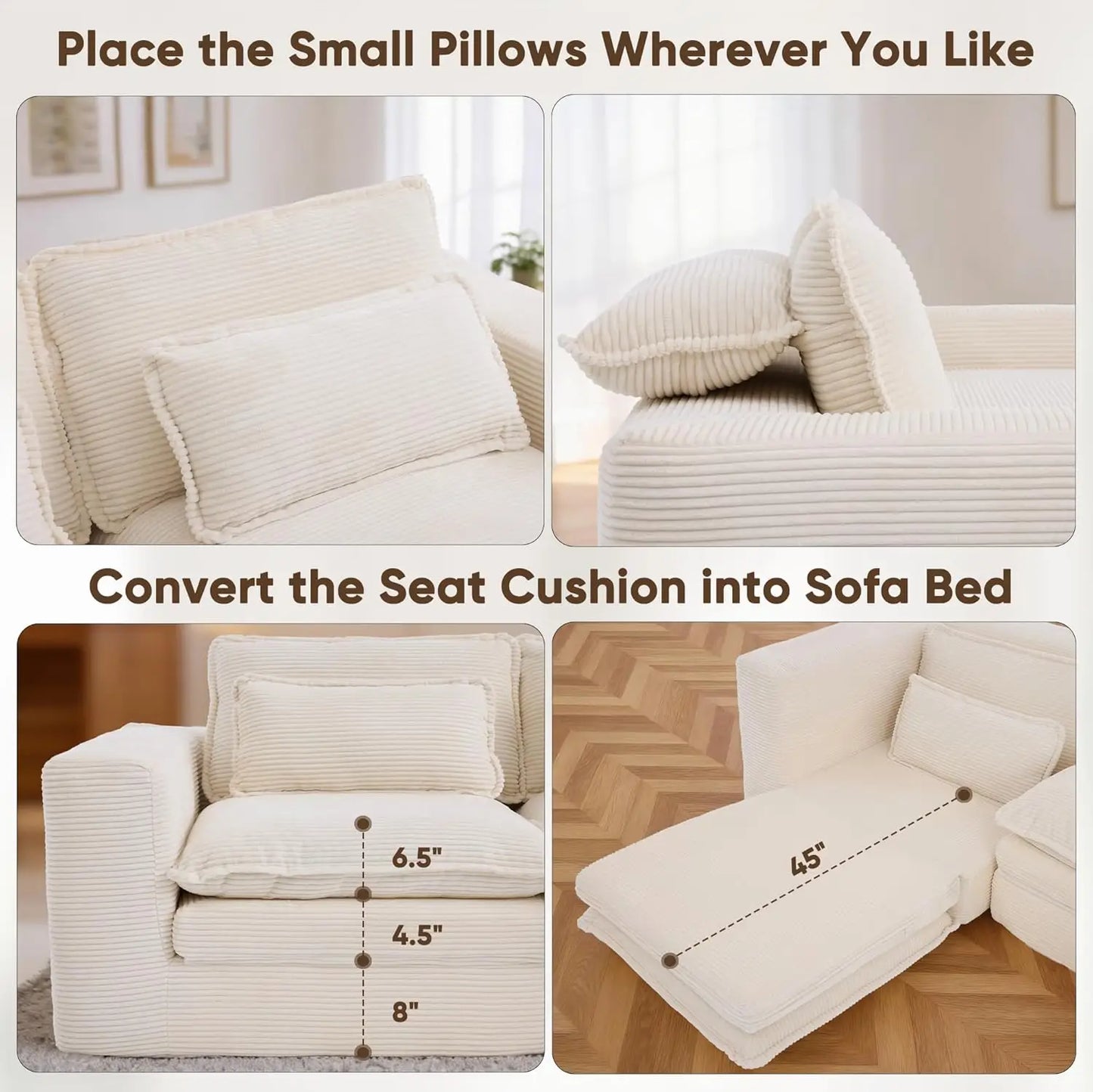 BIANXIANG L-Shape Modular Sectional Sofa With Ottoman Pull-Out