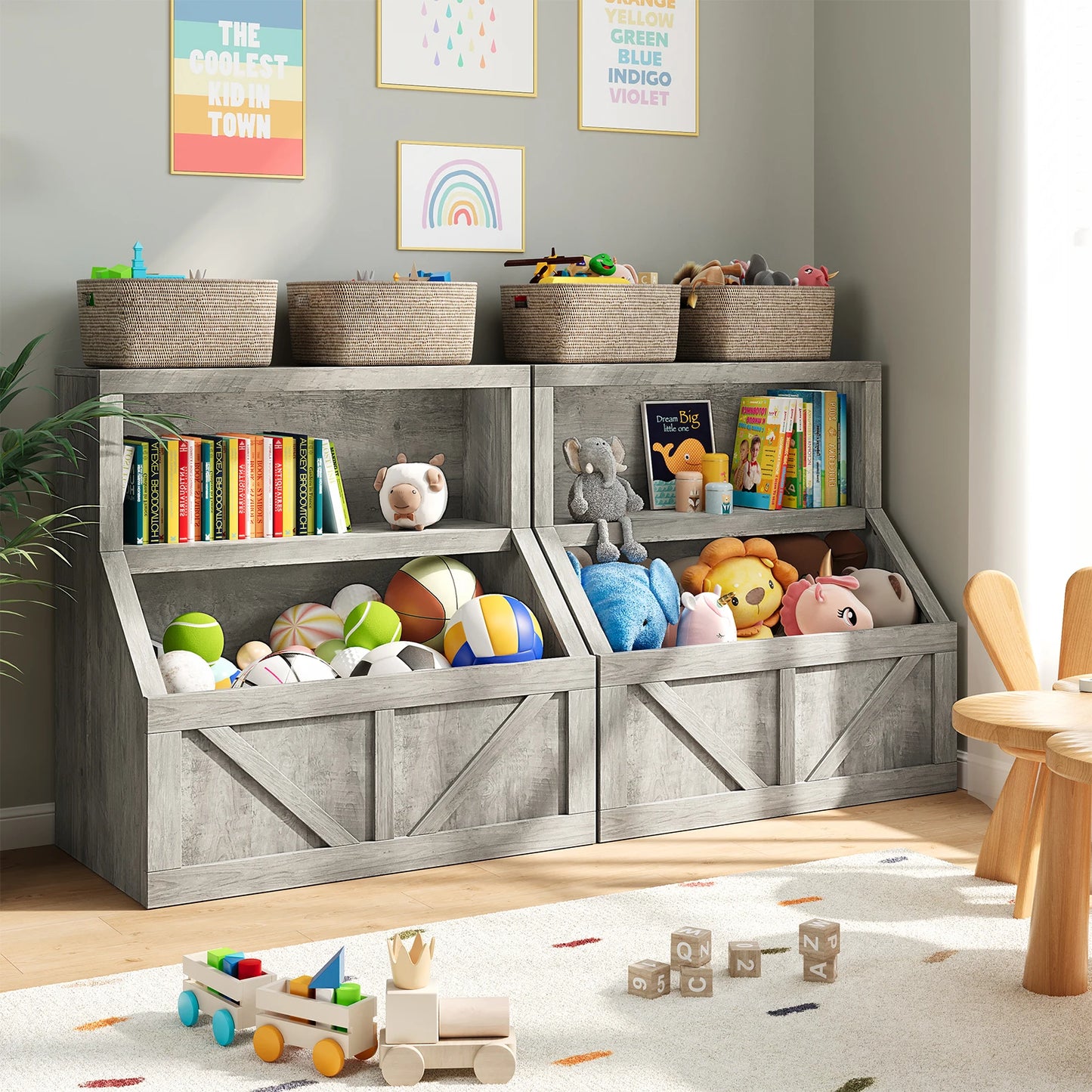 Kids Wooden Bookcase With Toy Storage Cubby Organizer Toddler