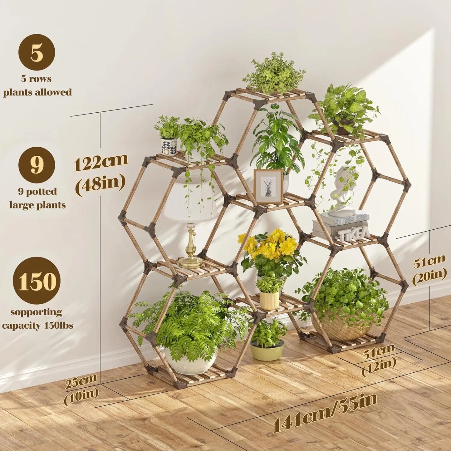 Hexagonal Plant Stand SixTier Wood Shelf For Indoor Outdoor Use