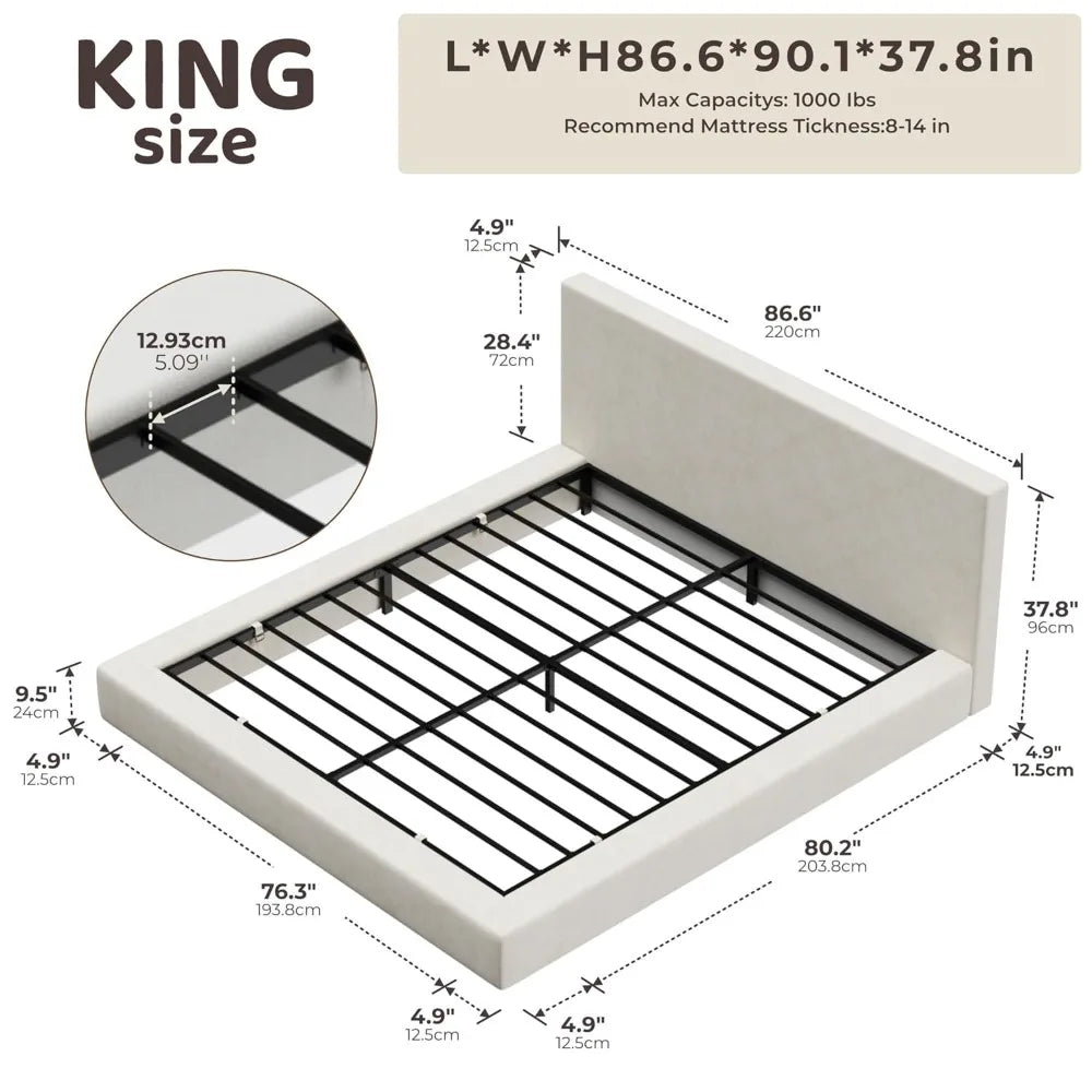 Cloud Upholstered Bed Frame with Headboard, Lightweight Foam Platform Customized