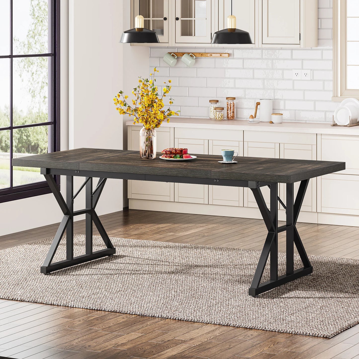 Tribesigns Rustic Wood Dining Table with Heavy Duty Metal Legs