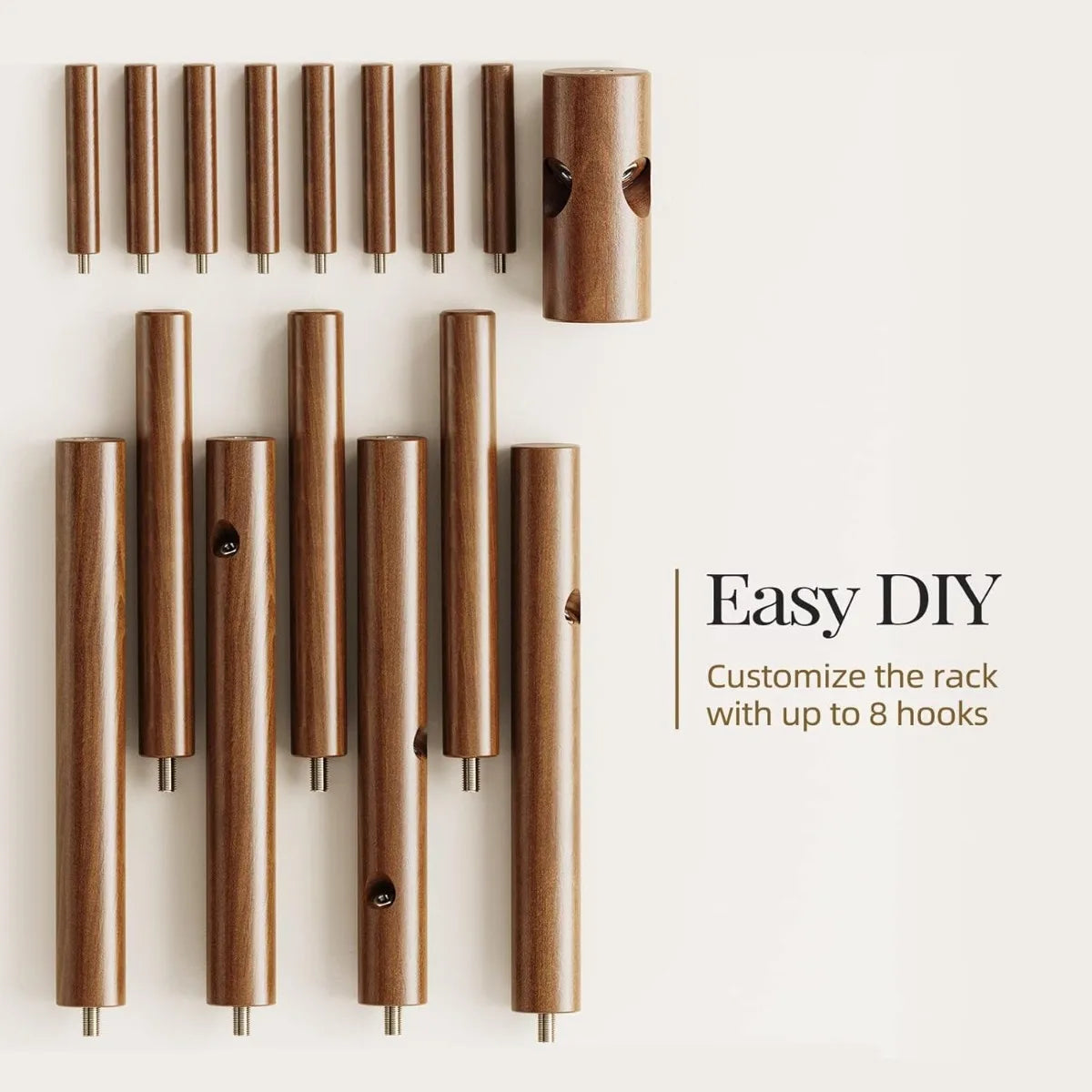 XIUWO Height Adjustable Wooden Coat Tree With 8 Hooks