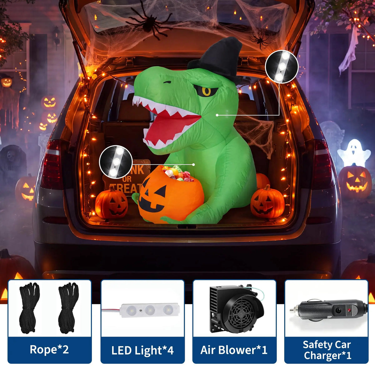 HiMISS Halloween Inflatable Dinosaur Trunk Or Treat LED Car Decoration