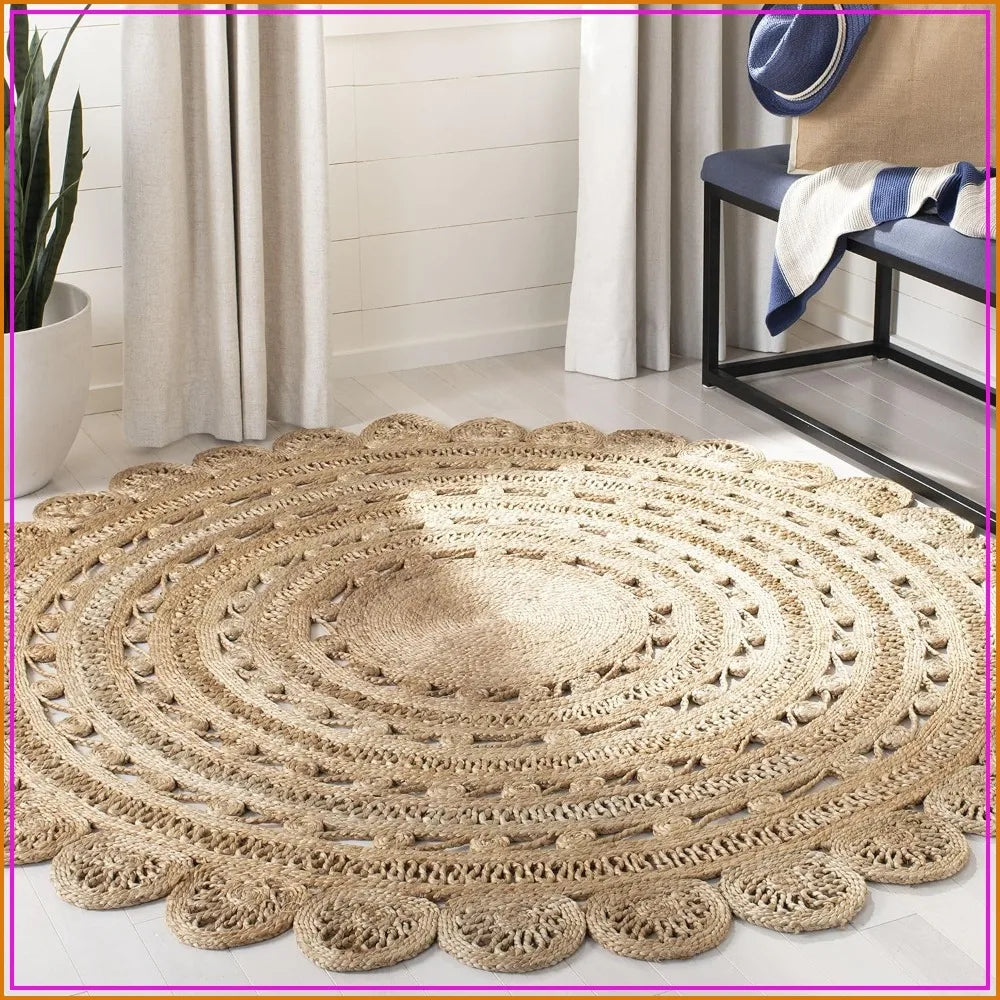 Handmade Boho Jute Area Rug For Living Room And Bedroom