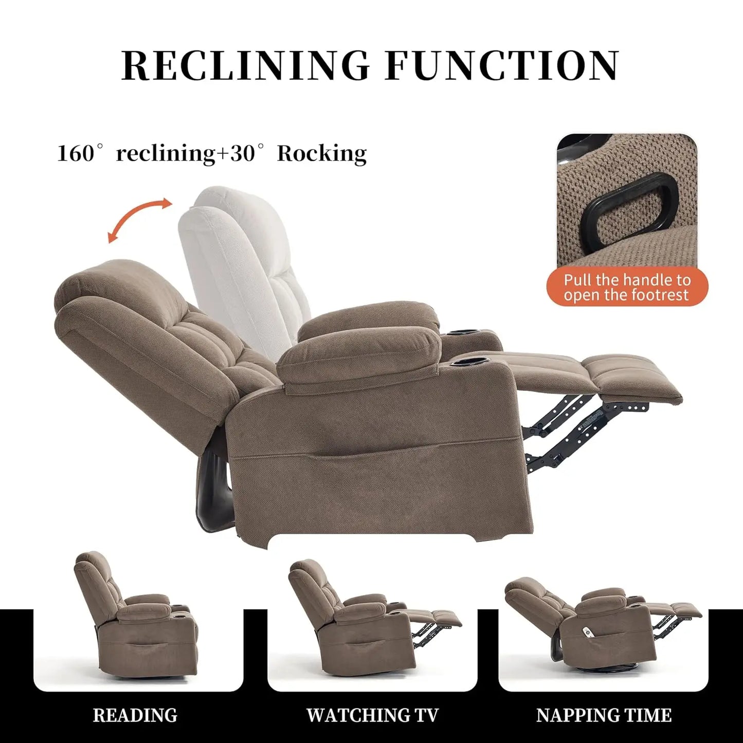 Swivel Rocker Recliner Chair for Adults, Massage Recliner with Heat and Manual, Rocking Recliner with Cup Holders &, Customized