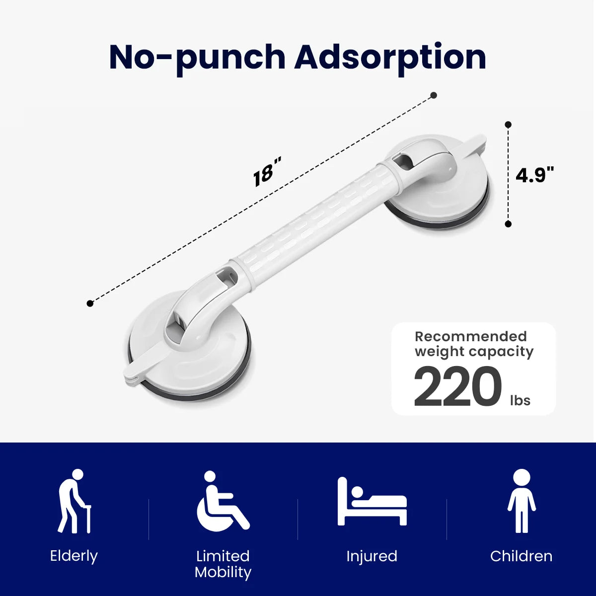 YF61 Heavy Duty Shower Grab Bar With Strong Suction Cups