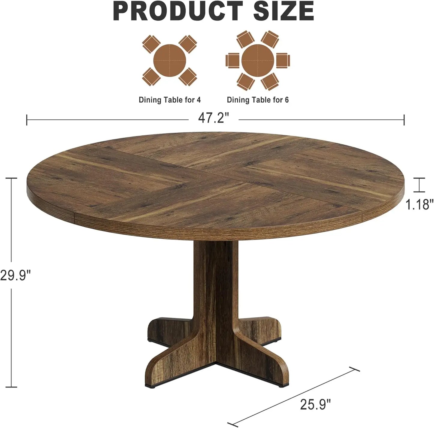 Studyset Round Dining Table For Four Farmhouse Wood Top