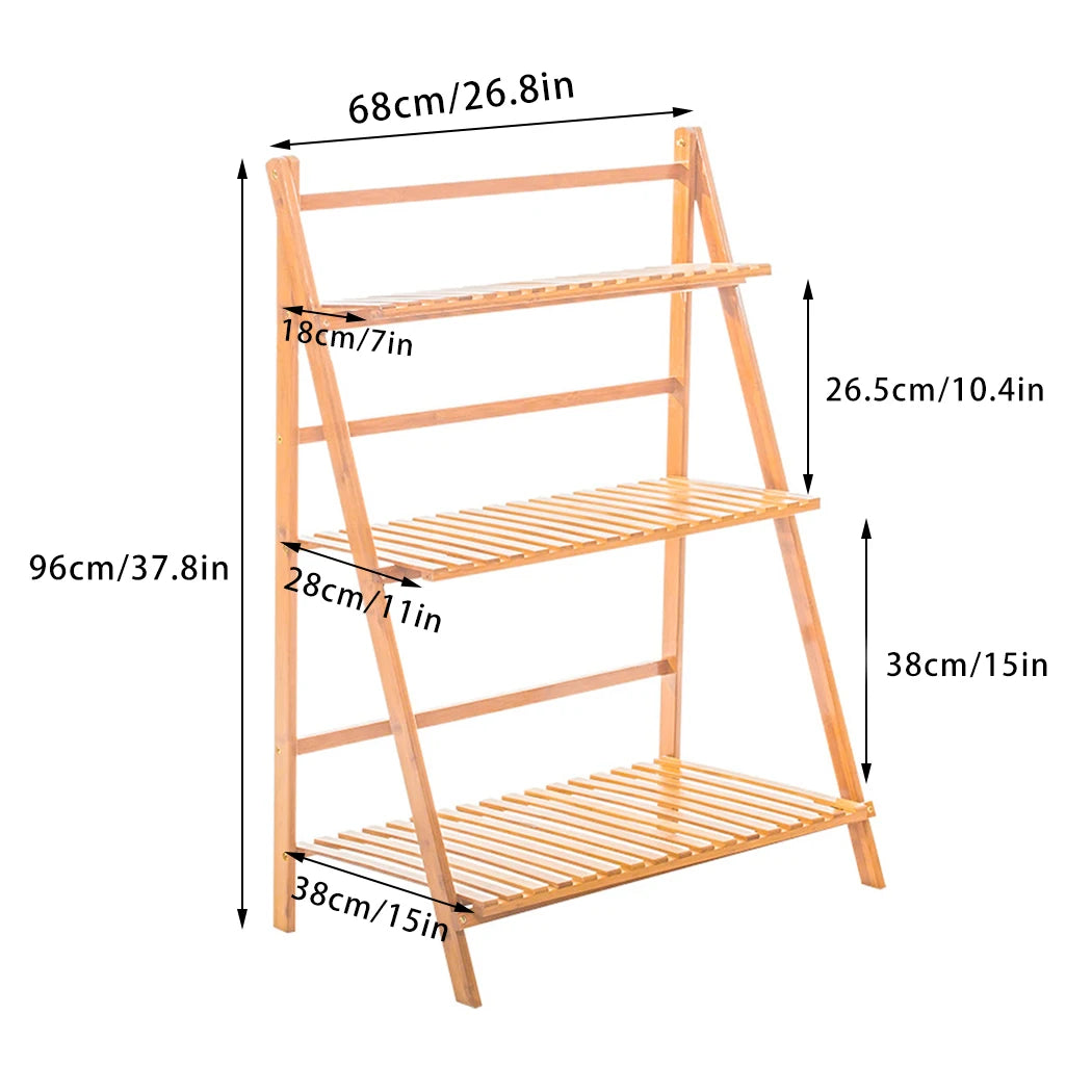 Three Tier Bamboo Plant Stand For Indoor Outdoor Display