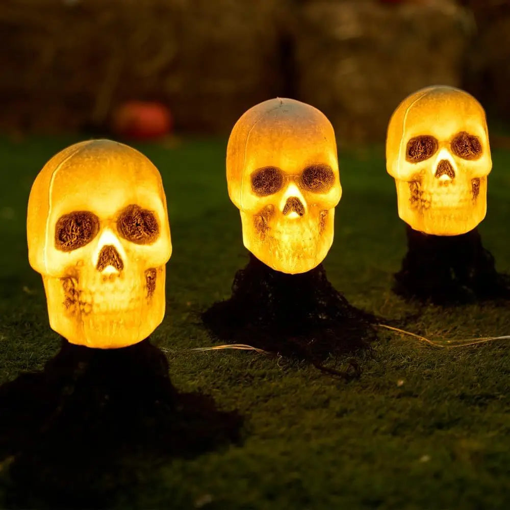 Light Up Skeleton Skull Stakes Outdoor Halloween Lawn Decorations