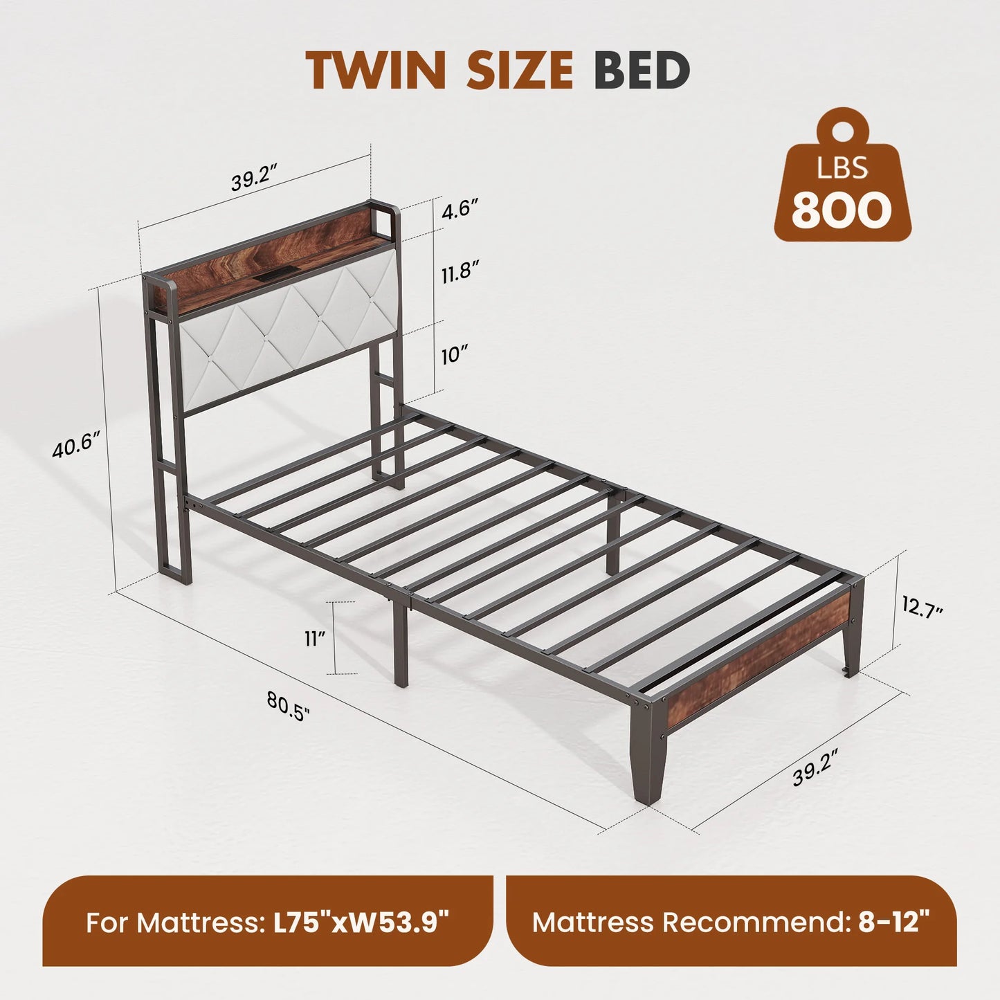 JHK Heavy Duty Metal Bed Frame With Charging Station