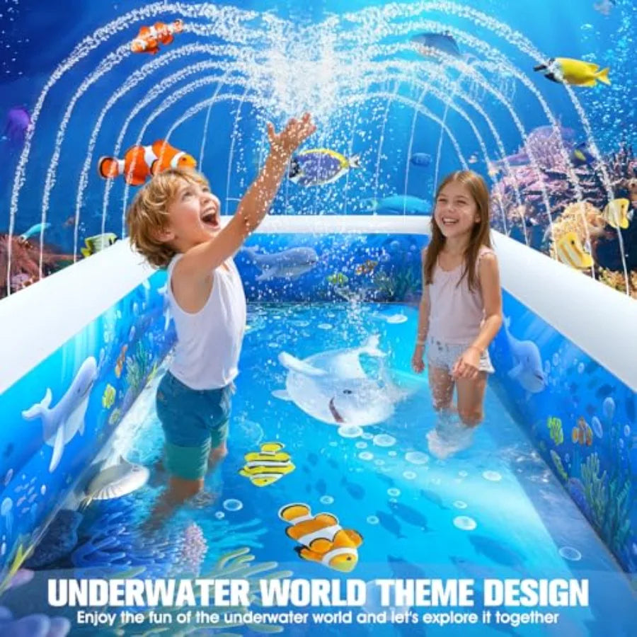 Rectangular Inflatable Pool With Sprinkler And Big Backrest