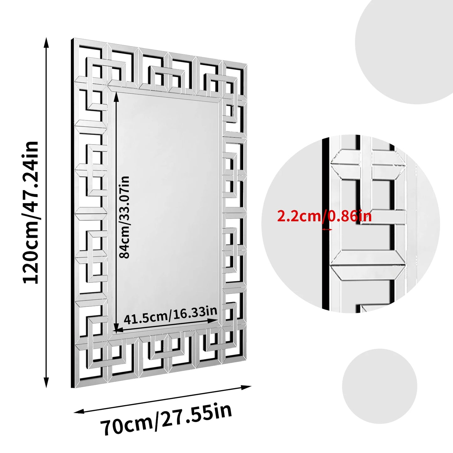 Rectangle Silver Venetian Art Mirror With Beveled Edge Wall Mount