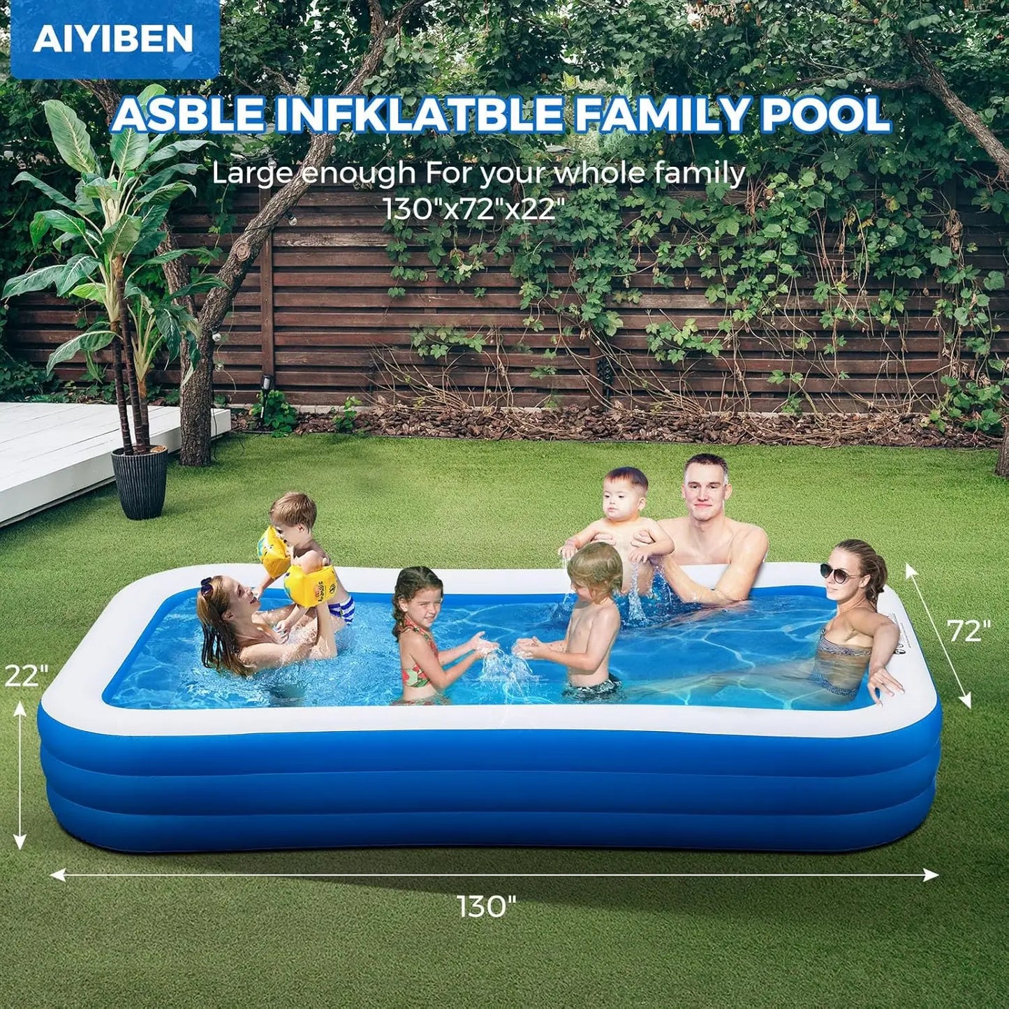 Inflatable Family Pool With Lights For Outdoor Backyard