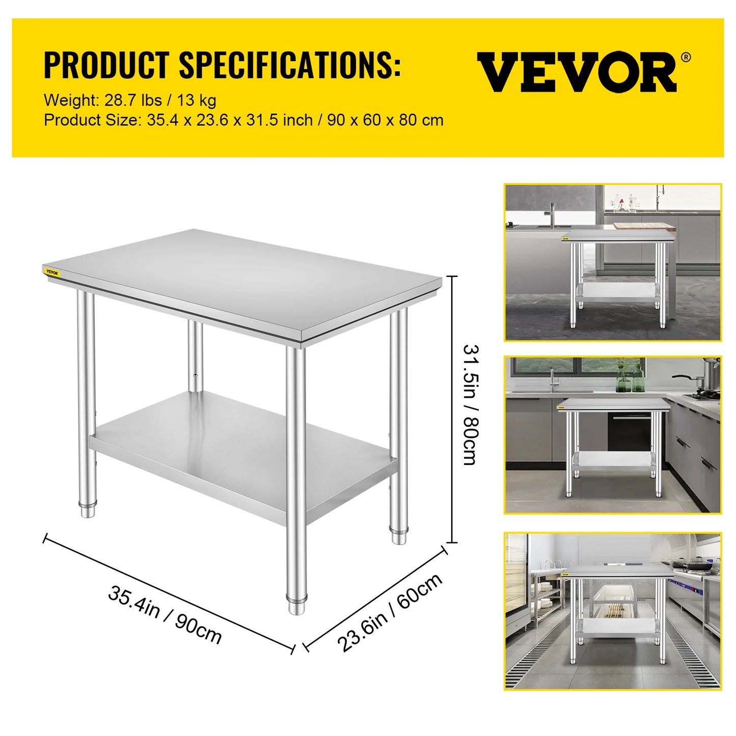 Commercial Kitchen Work Bench With Undershelf Stainless Steel Table
