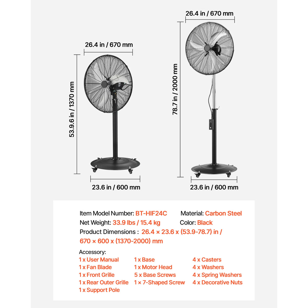 SucceBuy High Velocity Pedestal Fan 16 Or 24 Inch Adjustable Height Metal 3 Speed