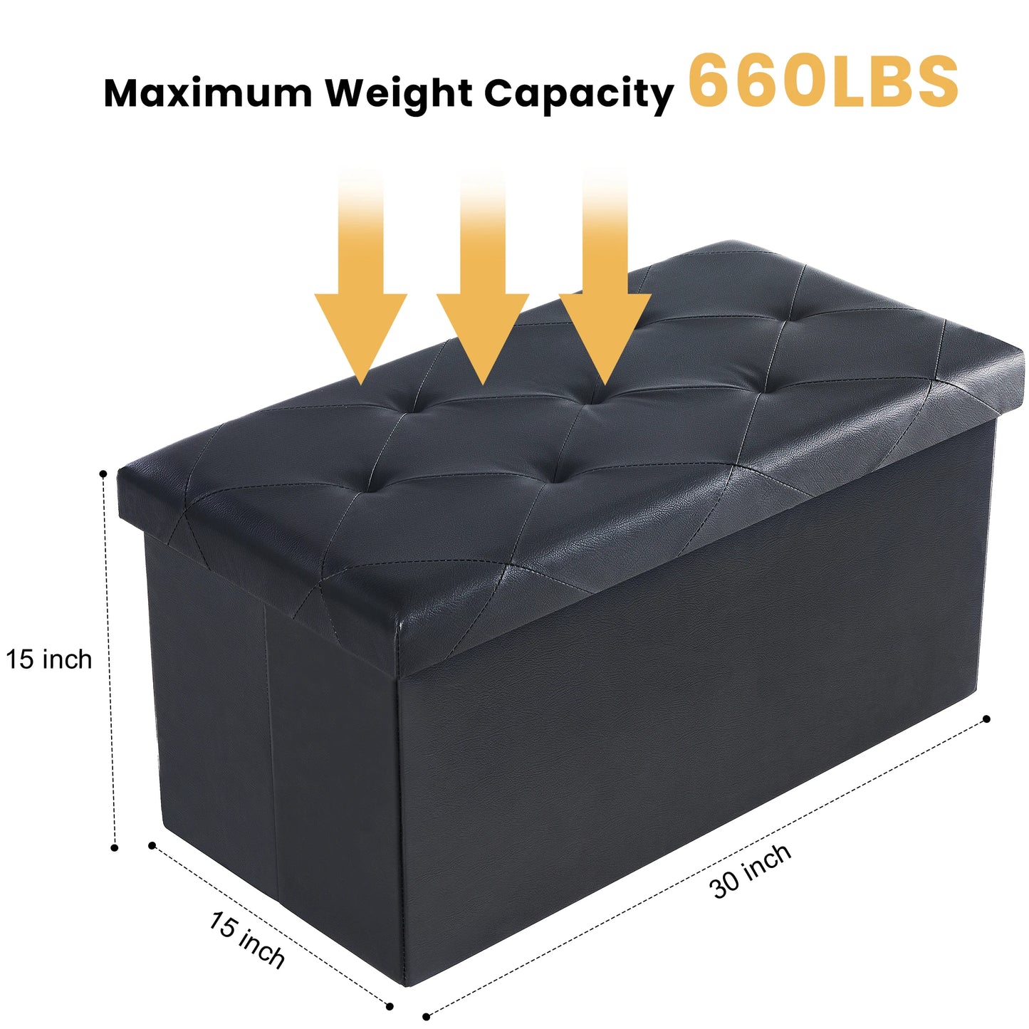 JHK Synthetic Leather Folding Ottoman Storage Footstool Toy Box
