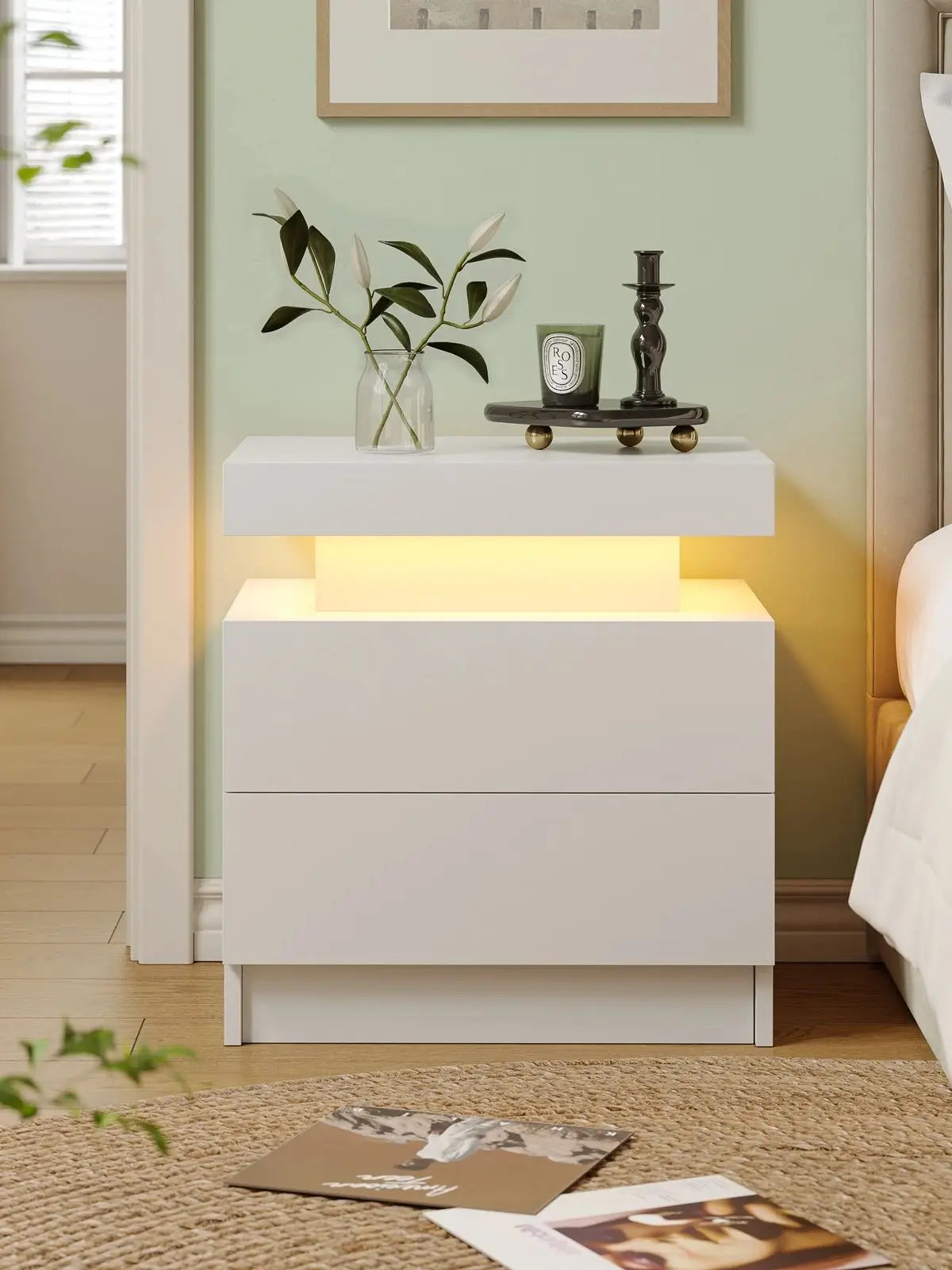 Cubehom LED Nightstand With Two Drawers And RGB Lighting