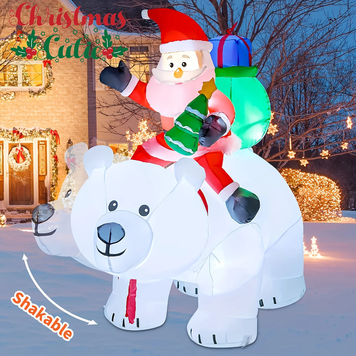 Inflatable Santa Riding Polar Bear With Shaking Head Christmas Decor
