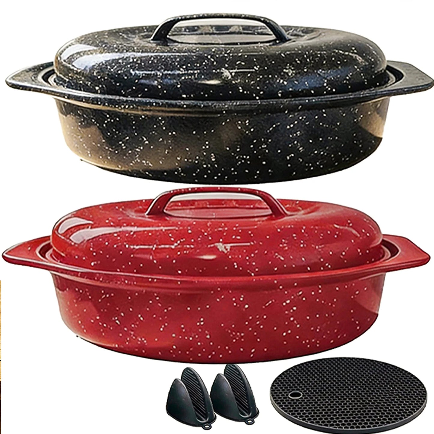Oval Roaster With Lid In Enameled Steel 7 Lb Capacity
