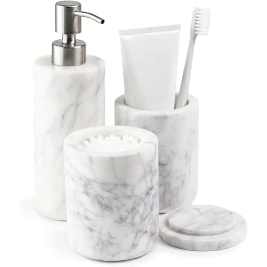 Marble Bathroom Vanity Set With Soap Dispenser And Toothbrush Holder