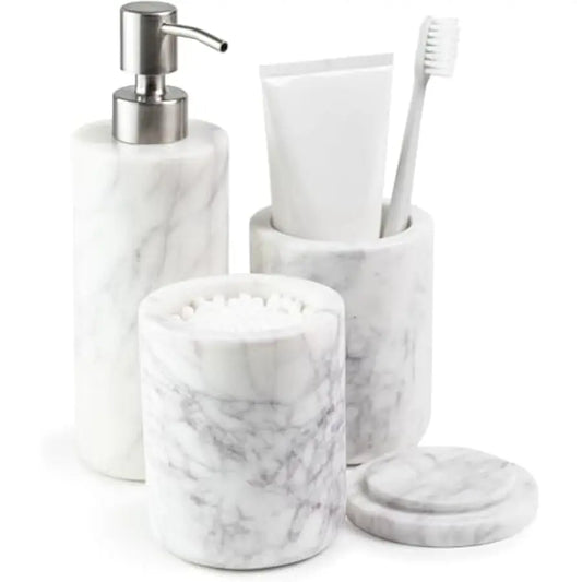 Marble Bathroom Vanity Set With Soap Dispenser And Toothbrush Holder