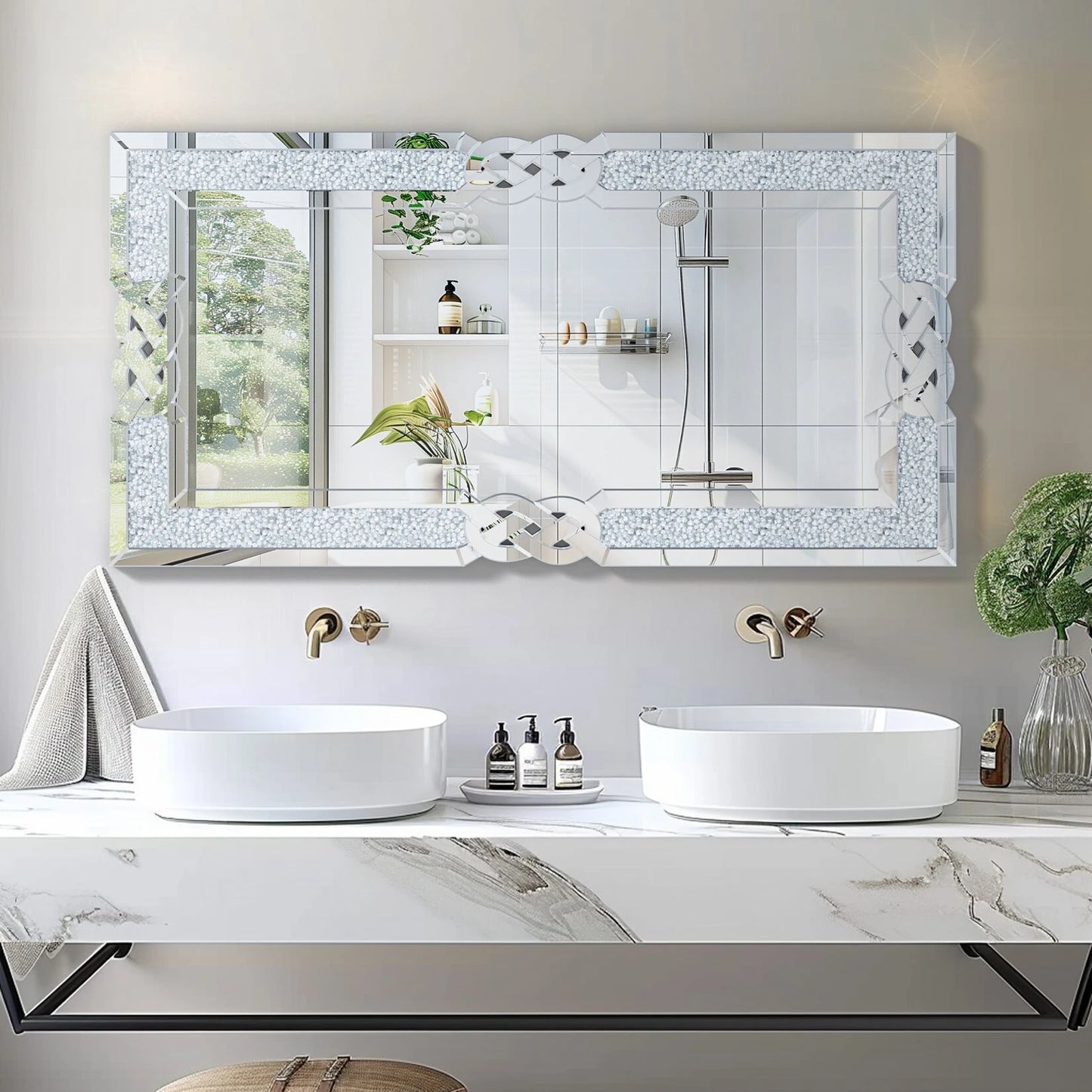 Wisfor Crushed Diamond Wall Mirror With Crystal Frame Edge