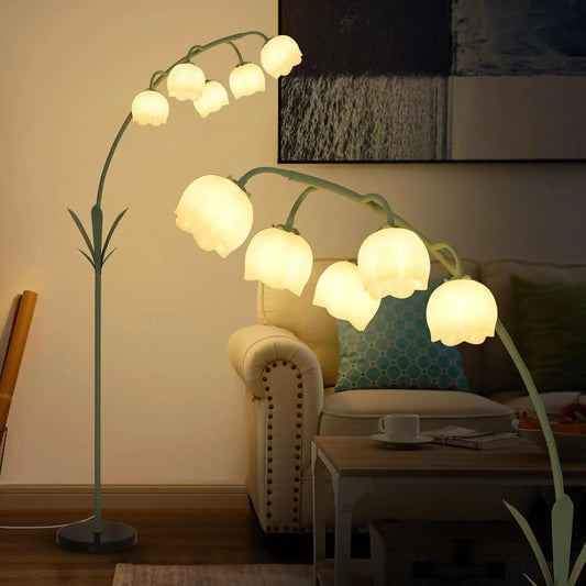 Arc Floor Lamp with 5 G9 LED Bulbs, Foot Switch, Green Floral Design for Living Room Bedroom Corner Reading