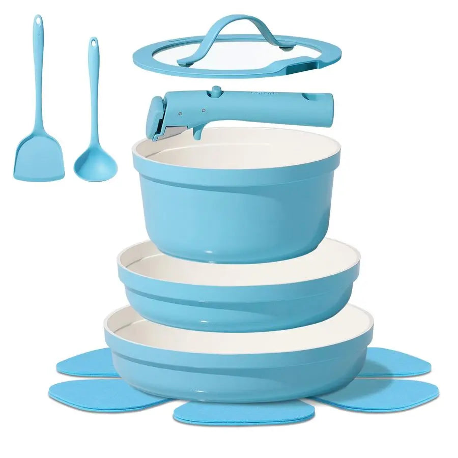9pcs Pots and Pans Set,Ceramic Cookware Sets Non Stick with Detachable Handle, Induction Kitchen Pots and Pans,RV Cooking Set, O