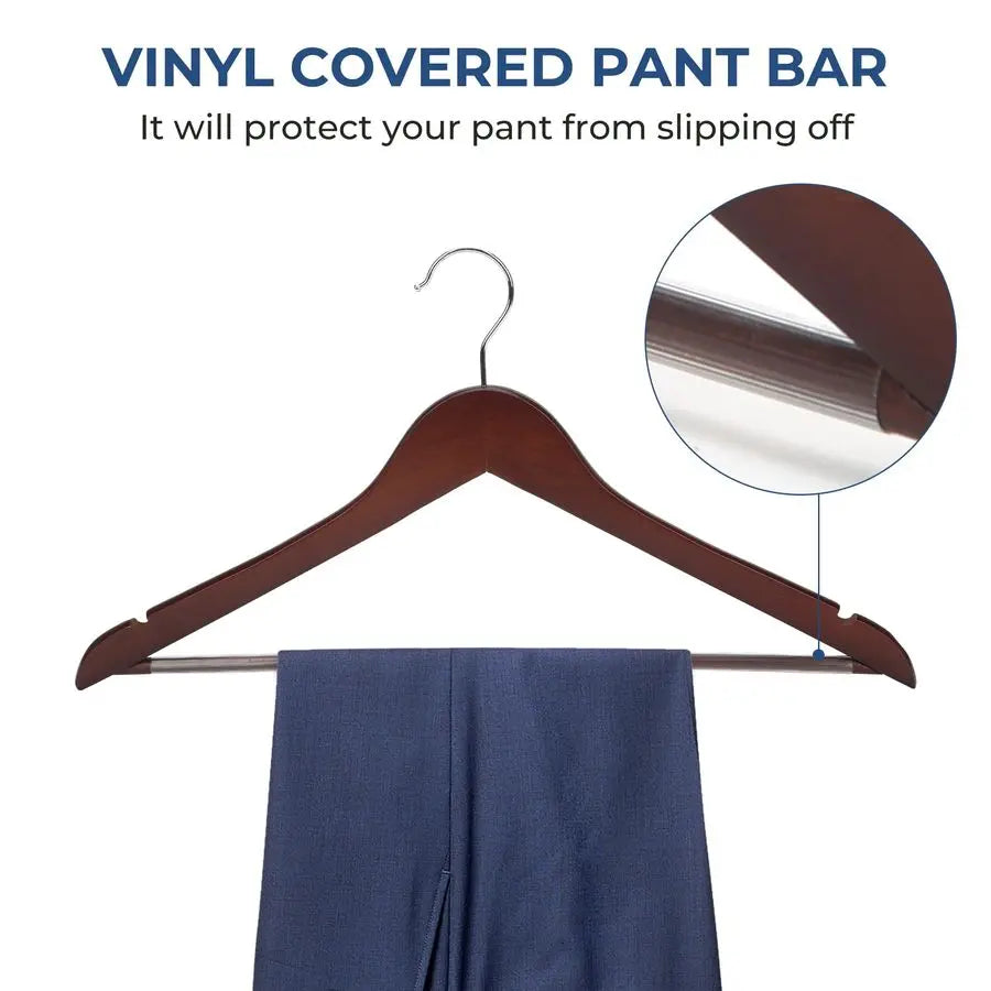 Walnut Wooden Coat Hangers 20 Pack Non Slip Pant Bar