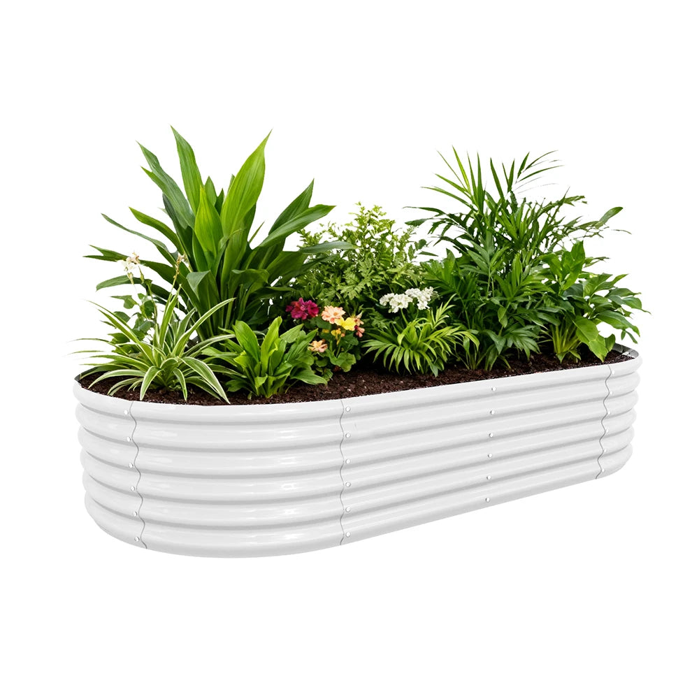 8X4X1.5 ft Galvanized Raised Garden Beds Outdoor, Oval Large Metal Planter Box for Planting Vegetables Flowers Herb, Anti-Rust