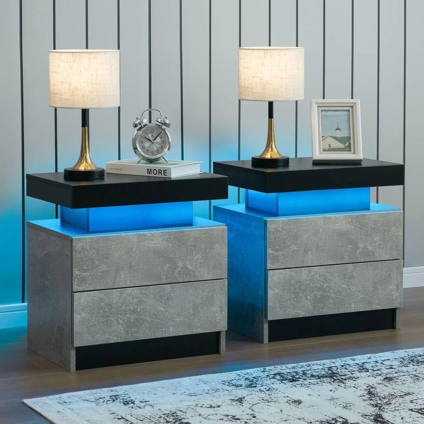 MOYU Nightstand Set of 2 With LED Drawers