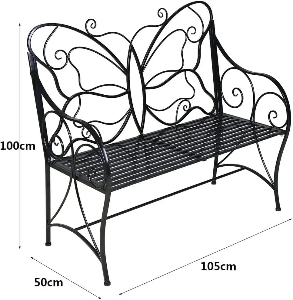 Outdoor Butterfly Bench With Armrests Rust Resistant Cast Iron