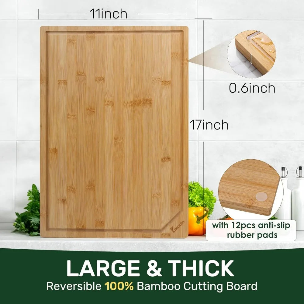NBVCX Bamboo Cutting Board With Juice Groove And Handle