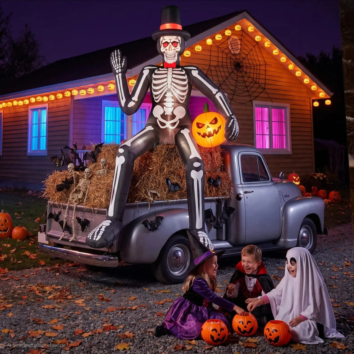 Inflatable Sitting Skeleton Halloween Decoration for Outdoor Displays