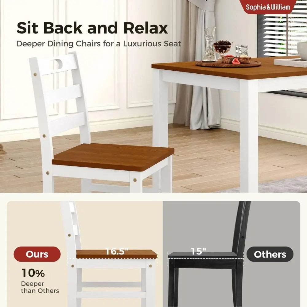 XMSJ 5 Piece Dining Table Set For 4 Wood Farmhouse Kitchen
