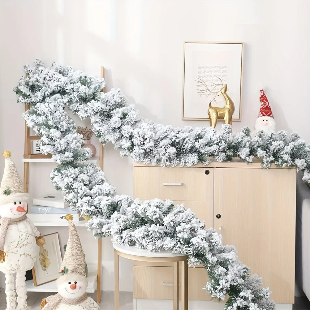 Snow Flocked Artificial Christmas Pine Garland for Holiday Home Decor