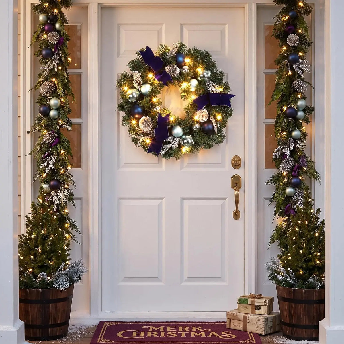 Artificial Christmas Wreath With LED Lights for Door Decor