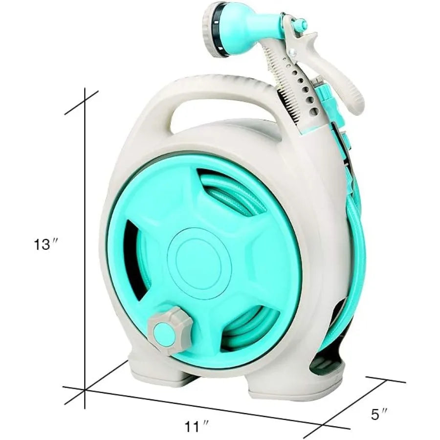 Retractable Garden Hose Reel Convenient 50 FT Portable Hose with 6Function Spray Nozzle for Versatile Watering Cleaning Washing